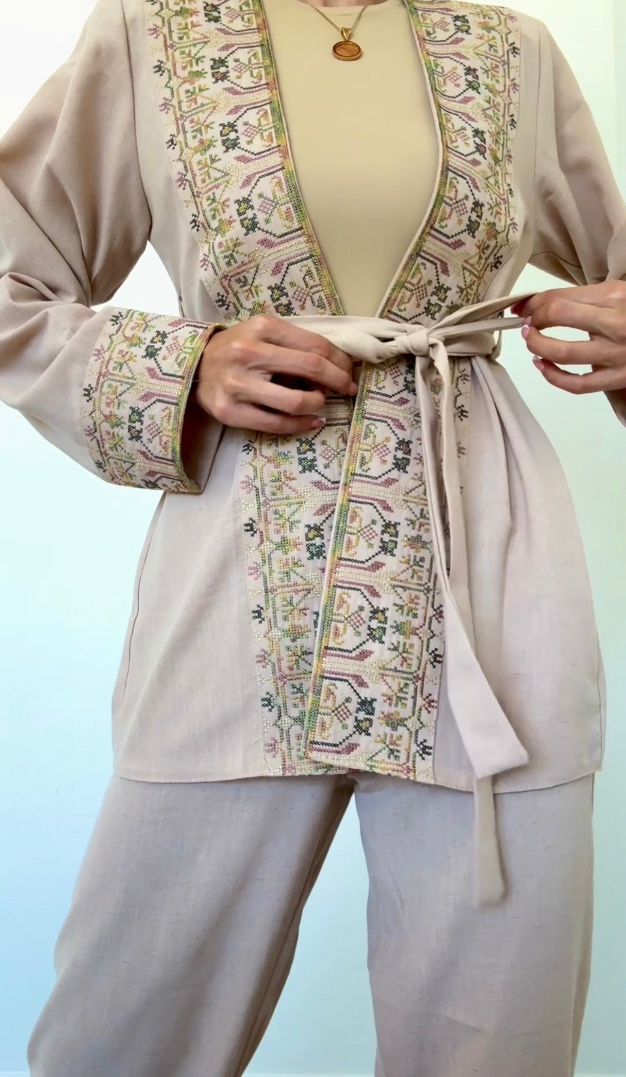 Linen Belted Tatreez Set