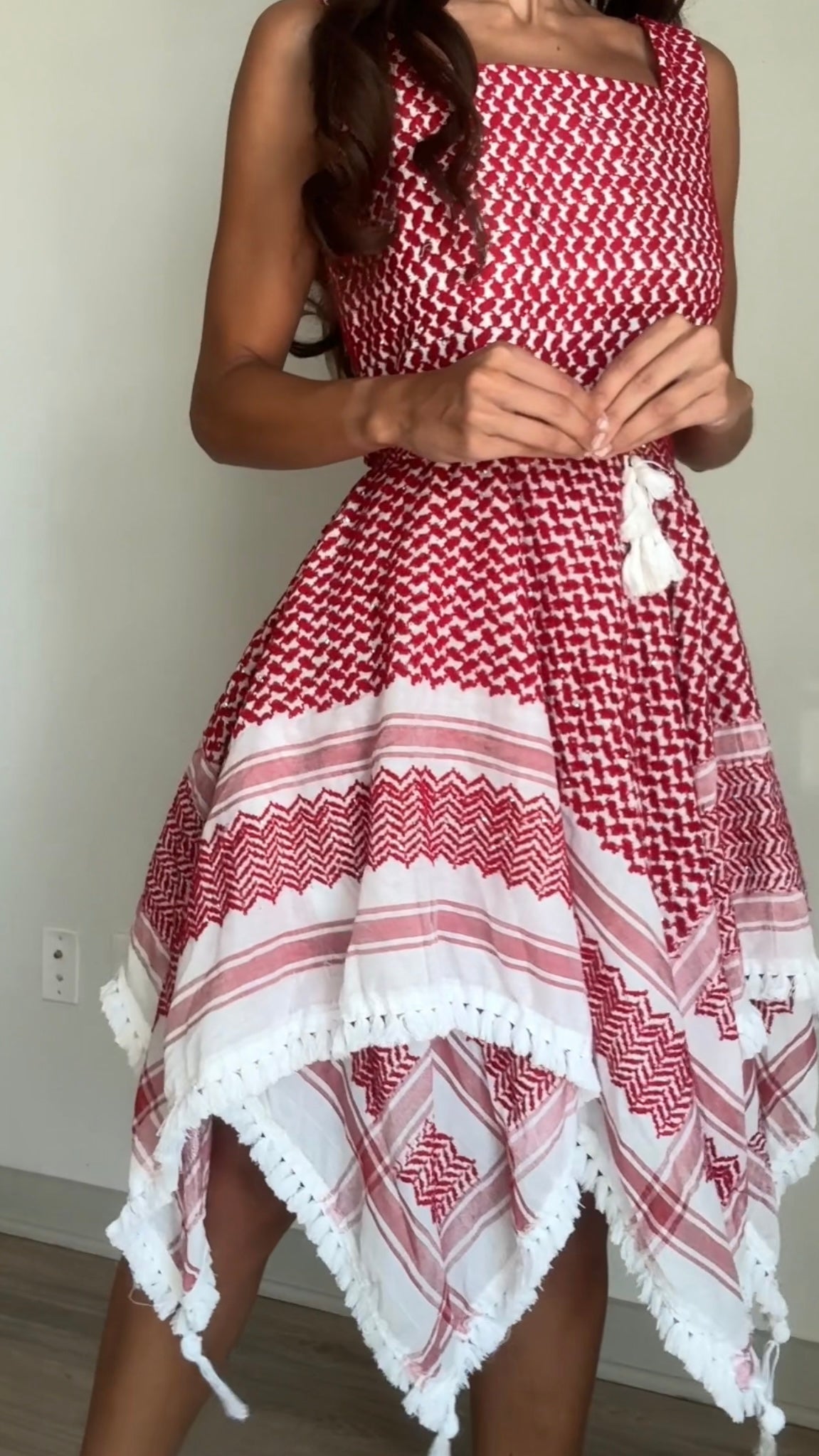 Premium Kuffiyeh Dress - Black & White/Red
