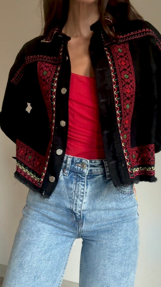 Raw Edged Tatreez Jean Jacket